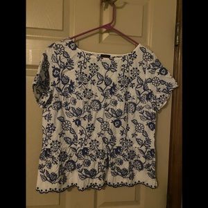 Talbots short sleeve blue and white peplum blouse